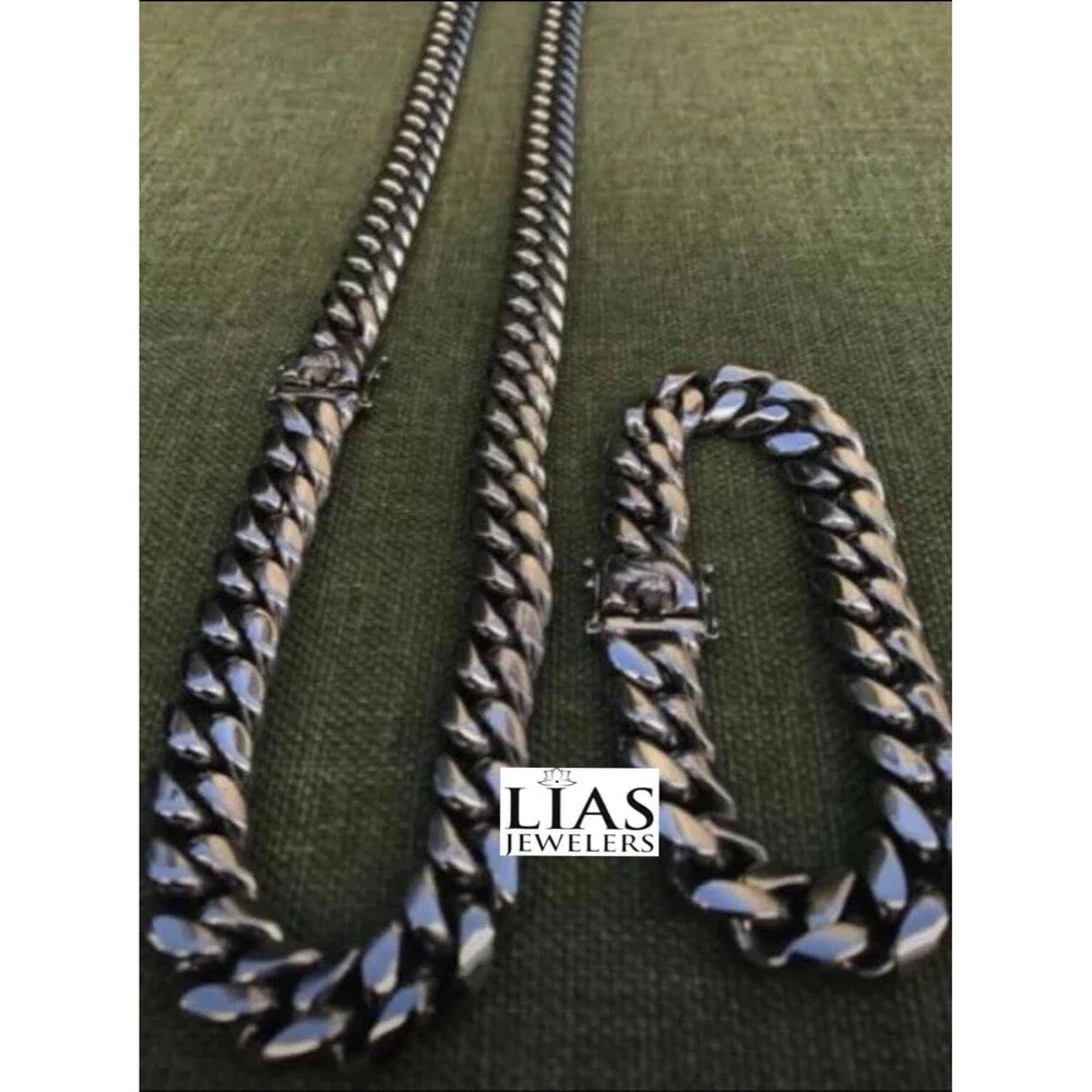 New 18 k white gold filled Cuban link chain set
